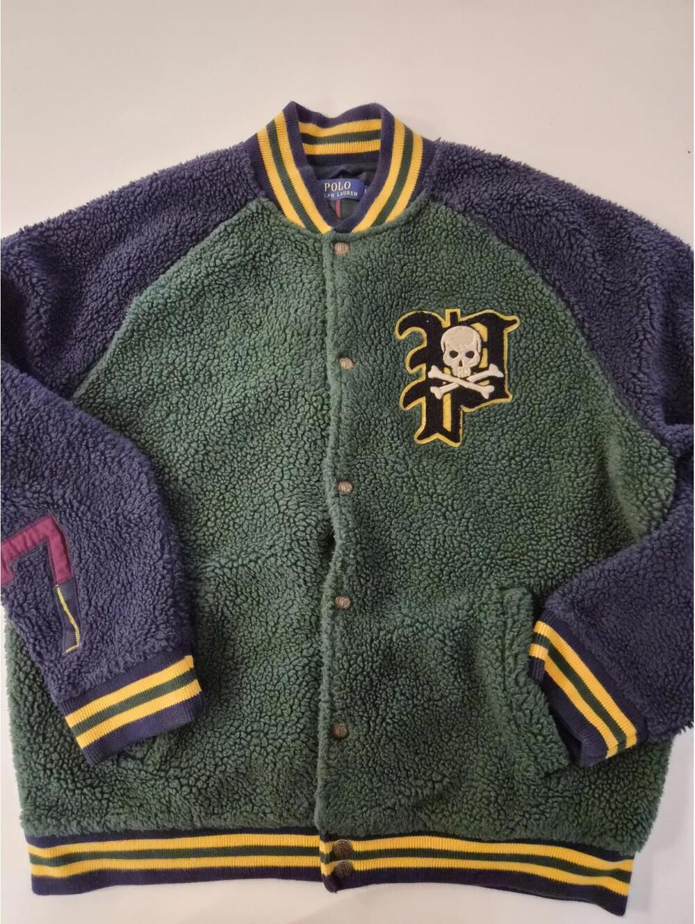 Polo Ralph Lauren Pirate Skull Sherpa Fleece Snap Varsity Jacket Large